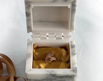 Ring holder "LUXURY"B5 - real handmade ARABESCATO marble, wedding ring box, engagement.