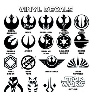 Star Wars Vinyl Decals | High Quality Permanent Vinyl | gift for Star Wars fan | choose your own colors