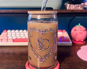 Sabrina Carpenter Short N Sweet Iced Coffee Glass Cup with lid and straw | 16 oz
