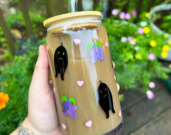 Cute Stardew Valley Krobus Starfruit Iced Coffee Cup with lid and straw | 16 oz | cute gift for Stardew Valley fans