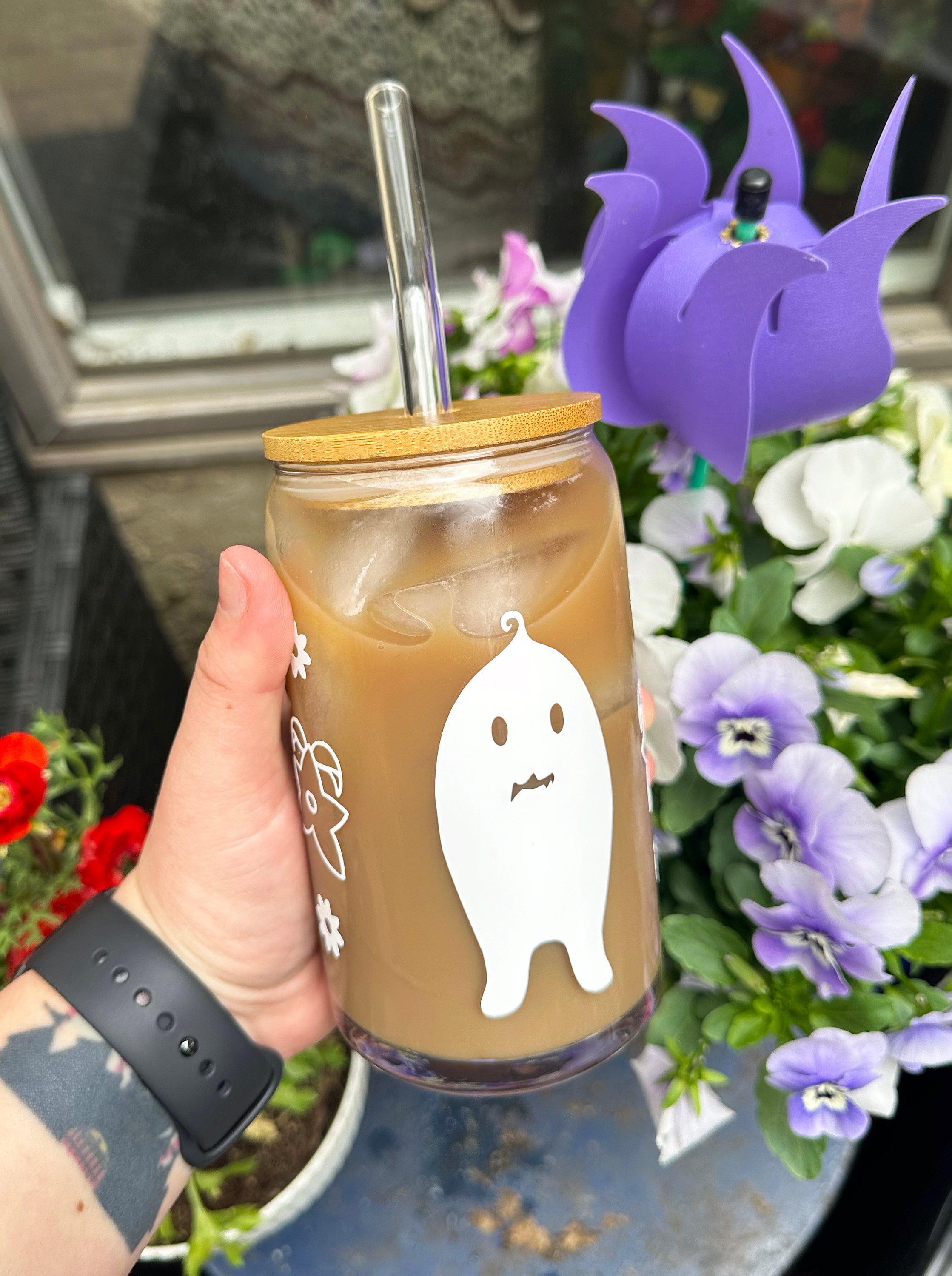 Custom Stardew Valley Krobus Iced Coffee Cup with lid and straw | 16 oz | choose your own color | cute gift for Stardew Valley fans