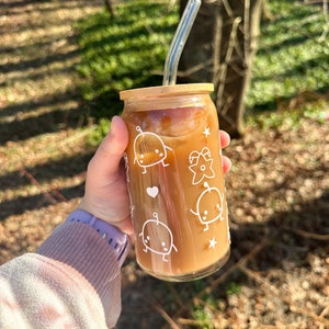 Custom Stardew Valley Junimos Iced Coffee Cup with lid and straw | 16 oz | choose your own color | cute gift for Stardew Valley fans