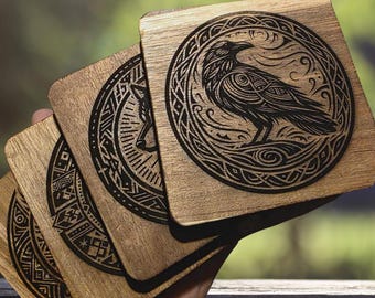 Posavasos de madera grabados a medida • Diseños de vida silvestre personalizados • Decoración rústica de cabaña • Juego de posavasos de vida silvestre personalizado • Regalo hecho a mano