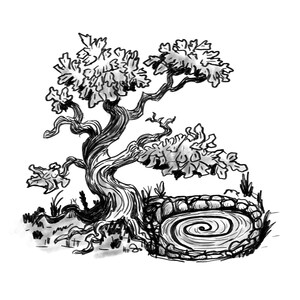Ancient Tree & Spiral Spring Art Print Unframed – A4 Pen and Ink Illustration