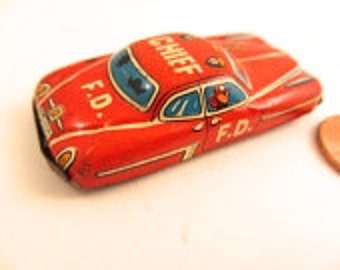 vintage red F.D. Chief miniature tin metal car Japan collectible car antique metal car vintage red car push pull car tin toy vintage toy