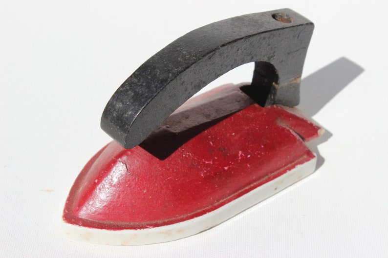 Vintage Porcelain Toy Iron With Wooden Handle Antique Toy Iron Etsy