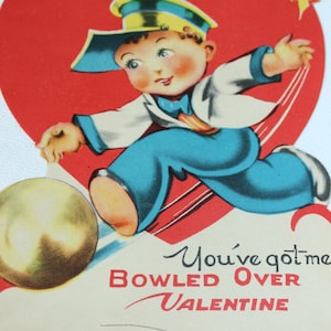 Vintage Valentine 1940's You've got me Bowled Over Valentine vintage valentine para um jogador de boliche