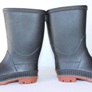 vintage black rubber galoshes kids size 8 rain boots made in Canada