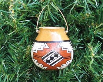 Gourd Ornament Southwestern Hand Painted Pot Pottery Shaped Geometric Design Christmas Ornament Southwest Decor #388