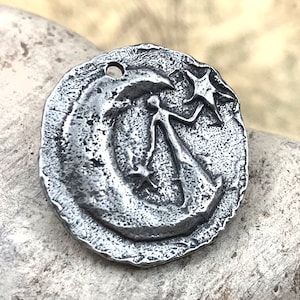 Polished Lady in Moon Pendant, Artisan Handcrafted Handmade Jewelry  Making, Hand Cast Pewter, DIY Crafting Womens Jewellery No. 9-PP