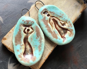 OOAK Ceramic Figure Charms, 33mm Tall, Satin & Gloss Finish, Glazed Stoneware, Handmade Jewelry Making Supply, Artisan Components