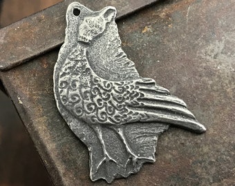 Bird Pendant Handcrafted Jewelry Components, Handmade Artisan Jewellery DIY Crafting Supplies, Animals Nature, Rustic Pewter No. 24-PD