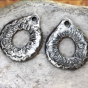 Organic Chunky Hoop Charms, Polished, 20mm tall, Handcrafted Artisan Jewelry Making Components, Supplies, Handcast Pewter Metal 287-CP