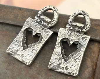 Artisan Heart Charms, Handcrafted Rustic Antiqued, For Earrings, For Necklaces, Handmade Jewelry Components, DIY Crafts, Pewter Love, Symbol