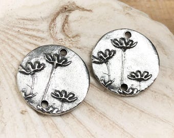 Flower Connectors, Polished Finish, Charms, Artisan Handcrafted Jewelry Making Components, DIY Crafting Charms, Handcast Pewter, Handcast