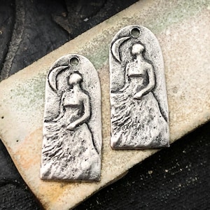 Moon Goddess Charms, Aged Finish, Crescent, Mystical, Jewelry-making, Pewter Components, Handmade Crafting Metal Jewelry Supplies, Artisan