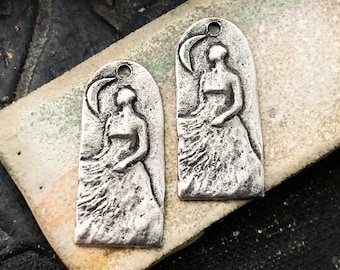 Moon Goddess Charms, Aged Finish, Crescent, Mystical, Jewelry-making, Pewter Components, Handmade Crafting Metal Jewelry Supplies, Artisan