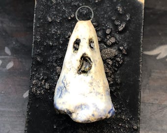 Halloween OOAK Ceramic Ghost Pendant, 30mm tall, Matte Finish, Glazed Ceramic, Handmade, Artisan, One of a Kind