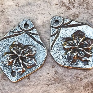 Artisan Flower Connector Charms for Earrings and Necklaces, Handmade Handcrafted Jewelry Components, Do it Yourself Crafters, Pewter 03-CP image 1