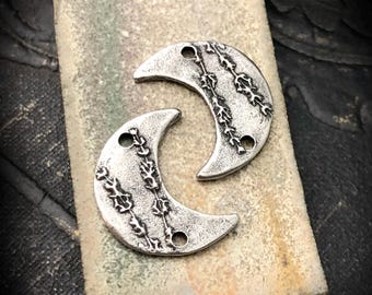 Crescent Moon, Aged Finish, Charms, Botanical, Metal, Handmade Jewelry Charms, Pewter Components, Handmade Crafting Jewelry Supply, Artisan