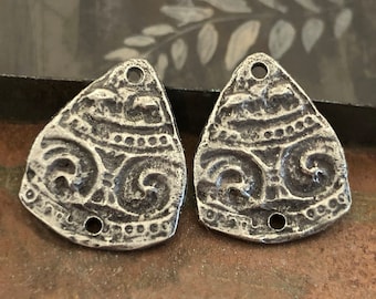 Handmade Connector Charms, Aged Finish, Artisan Handcrafted Pewter Jewelry Making Components, DIY Crafting, for Earrings & Necklaces