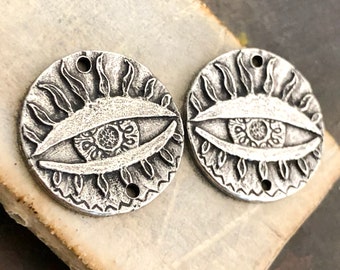 Eye Connector Charms for Earrings, Handcrafted, Polished Finish, Metal, Artisan Jewelry Making Components, DIY Crafting, Handcast Pewter