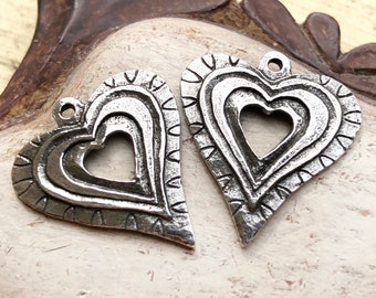 Amuletos de corazón de peltre, pulido, 24 mm, componentes de fabricación de joyas artesanales hechos a mano para pendientes, joyería artesanal de bricolaje 398-CP