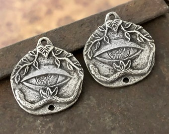 Eye, Vine & Snake Mystical Connector Charms, 22mm, Handmade Handcrafted Artisan Jewelry Making Supplies, Cast Pewter Metal-  192-CD
