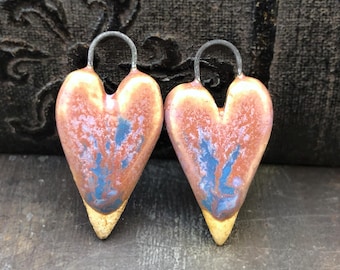 OOAK Heart Face Charms, 25mm tall, Satin Finish, Glazed Stoneware, Handmade Jewelry Making Supply, Artisan Components