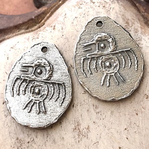 Handmade Aztec Jewelry Charms, Polished Finish, 23.5mm, Organic, Handcrafted, Artisan Handcast Components, DIY Craft 395-CP image 1