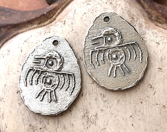 Handmade Aztec Jewelry Charms, Polished Finish, 23.5mm, Organic, Handcrafted, Artisan Handcast Components, DIY Craft 395-CP