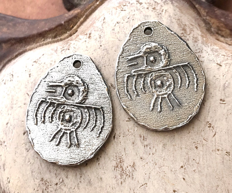 Handmade Aztec Jewelry Charms, Polished Finish, 23.5mm, Organic, Handcrafted, Artisan Handcast Components, DIY Craft 395-CP image 1