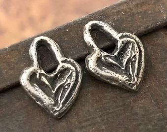 Artisan Heart Charms for Earrings and Necklaces, Handcrafted DIY Jewelry Components for Crafters, Unique Handmade Pewter Metal - 122-CD