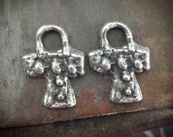 Rustic Cross Charms, Handcrafted Artisan Jewelry Making Components for Craft Jewelry Earring and Necklace Making, Pewter - 280CD