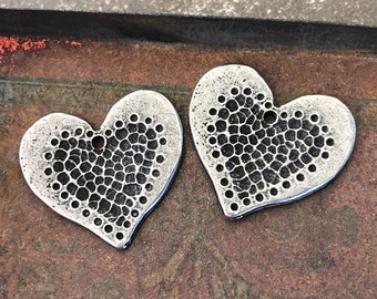 Artisan Heart Charms for Earring and Necklace Making, Hand Crafted Jewelry Parts Pieces, Handmade Pewter Metal Component Designs - 158-CD