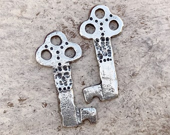 Skeleton Key Charms, Polished, 22mm, Handcrafted Handmade Artisan Jewelry Making Components, DIY Craft Supply, Handcast Pewter Metal 156-CP