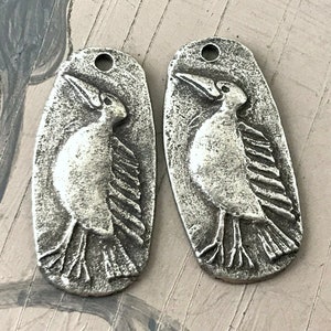 Primitive Bird Charms, Handcrafted, Aged Finish, 21mm, Dangle Earring Components, Handmade Artisan Jewelry Supplies, DIY Craft - 322-CD