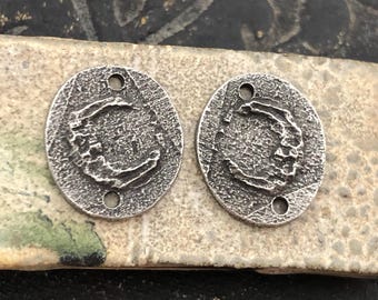 Moon Charms Aged Finish, Handcrafted, Artisan, Jewelry Making Components, Handcast Pewter, Silver Metal, Supplies