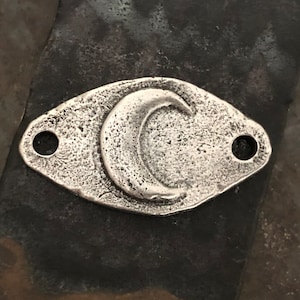 Crescent Moon Bracelet Focal, Connector Bar, Link, Jewelry Making, Handcrafted Cast Pewter Components, Artisan, DIY, Crafters
