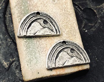 Mountain Charms, Aged Finish, Nature, Mystical, Jewelry-making, Pewter Components, Handmade Crafting Metal Jewelry Supplies, Artisan