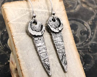 Moon Dagger Earrings, Aged Finish, Handcast Pewter, Spike, Dangle, Handmade, Artisan