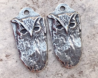 Owls - Earring Charms, Handcrafted Handmade Artisan Jewelry Making Components, DIY Crafting Supplies, Pewter, Owls - 160-CP