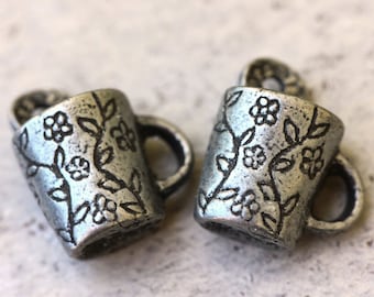 Hand Crafted Pewter Mug Charms for Earrings and Necklaces, Artisan Handmade Jewelry Design for DIY Crafters, Cast Metal, Rustic - 193-CD