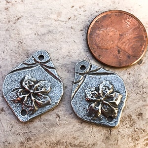 Artisan Flower Connector Charms for Earrings and Necklaces, Handmade Handcrafted Jewelry Components, Do it Yourself Crafters, Pewter 03-CP image 2