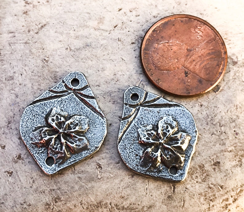 Artisan Flower Connector Charms for Earrings and Necklaces, Handmade Handcrafted Jewelry Components, Do it Yourself Crafters, Pewter 03-CP image 2