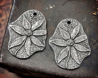 Flower Charms, Earring Findings, Handcrafted Jewelry Making Supplies, Pewter Charms, Silver, Pewter