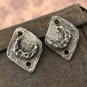 Crescent Moon Connector Charms, Hand Made, Aged Finish, Earring Making Components, Hand Crafted Mystical Moon Jewelry, Antiqued