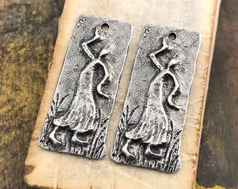 Figure Charms, Polished Pewter, Handcast Tribal, Metal, Artisan Design, Handcrafted, Unique Handmade Jewelry Components for Earrings