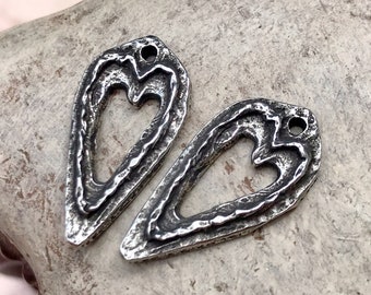 Heart Charms, 24mm, Handmade Artisan Jewelry Making Components for Dangle Drop Earrings, DIY Crafting Supplies, Handcast Pewter Metal 136-CP