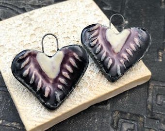 OOAK Ceramic Heart Charms, Purple, 28mm Wide, Glossy Finish, Glazed Stoneware, Handmade Jewelry Making Supply, Artisan Components